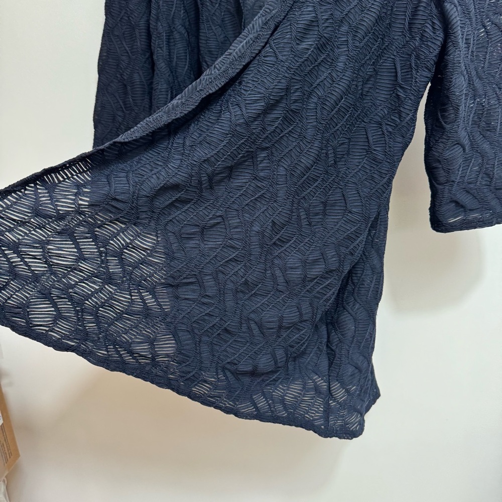 Chico’s Travelers Textured Semi-Sheer Cardigan Women XL Longline Open Front Navy - Picture 6 of 13